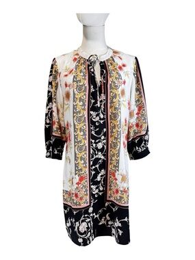 Fig & Flower Floral Baroque Mixed Print Keyhole Tie Shift Mini Dress Size S